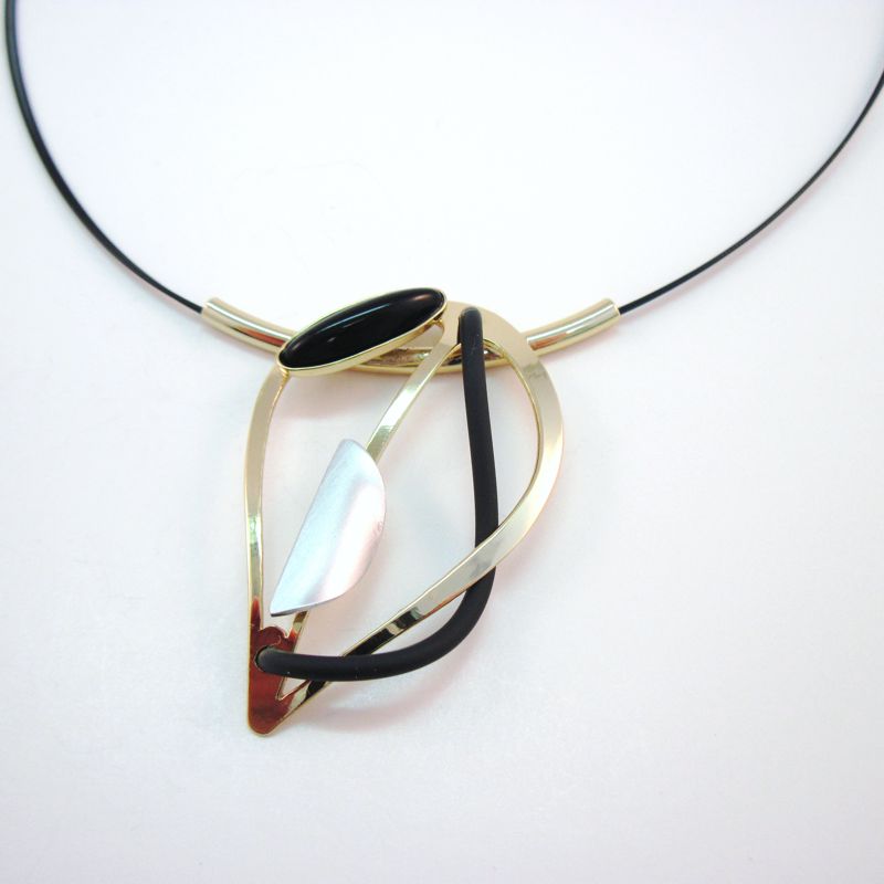 Shiny Gold Pointy Pendant with Black Rubber Necklace - Click Image to Close